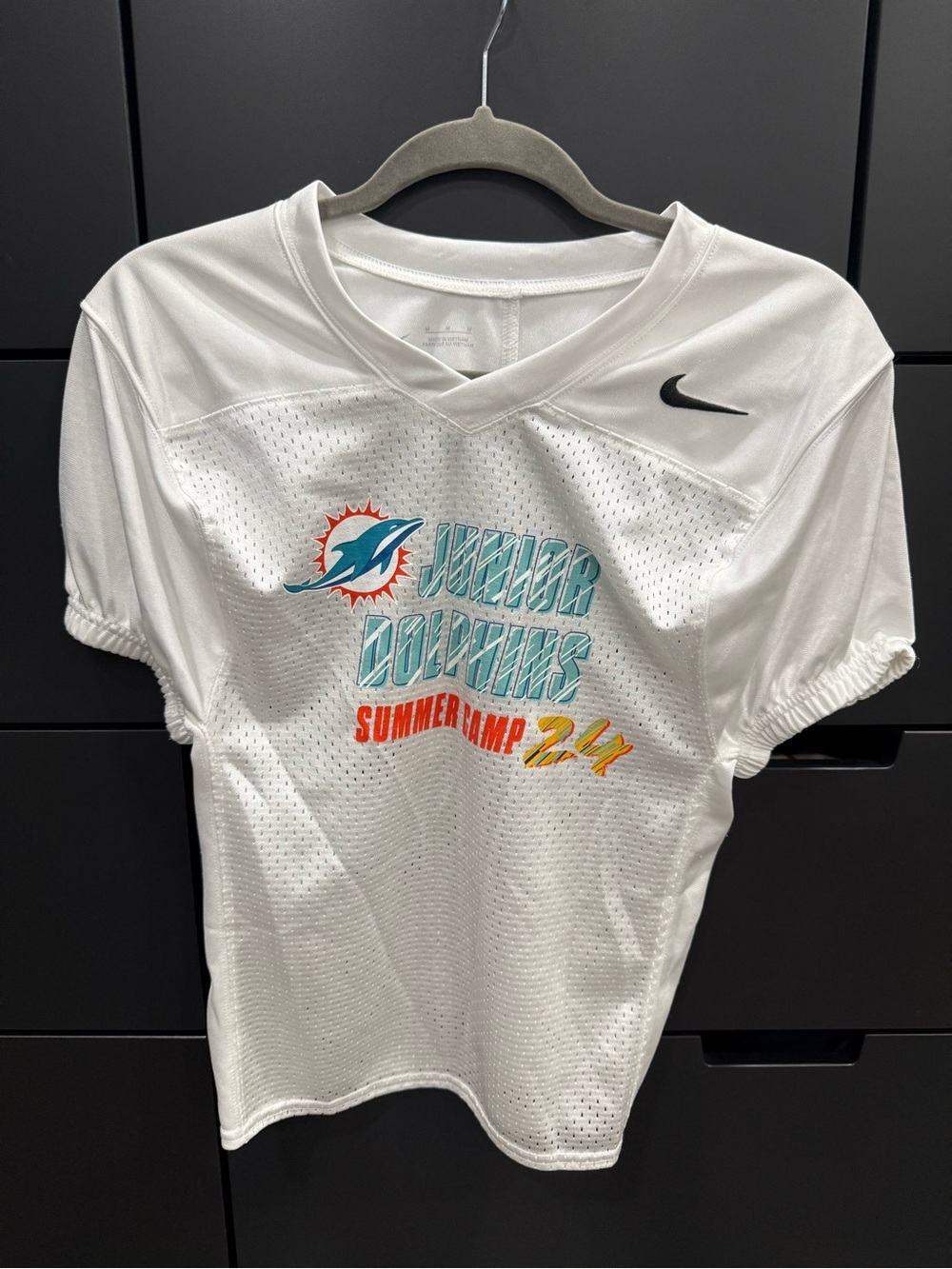 Nike White Dri-FIT Mesh Athletic Tee with Subtle Gray Swoosh